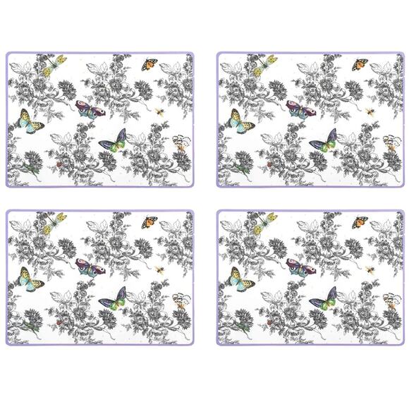 Brand New MacKenzie Childs Butterfly Toile Cork Back Placemats Set of 4 - Picture 2 of 3